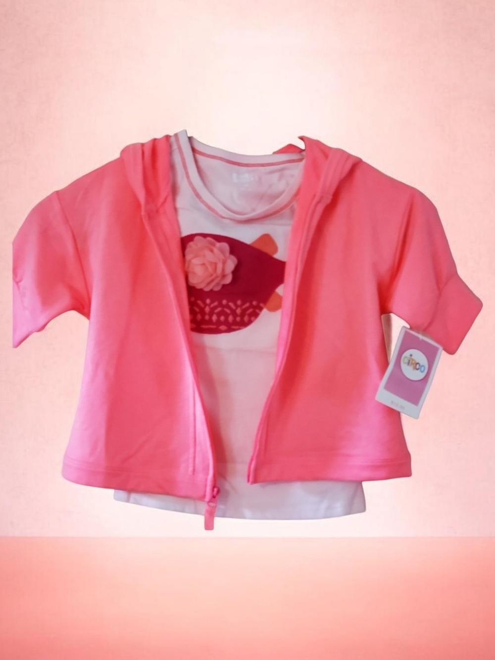 NWT Kids Bright Coral Zip Short-sleeve Hoodie and Tee Size 2T